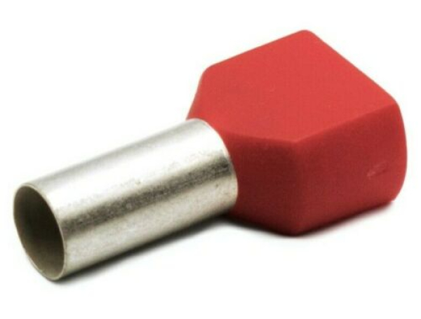 Hilpress Doppel - Aderendhülsen 2x 10 mm² isoliert rot Hülse 14 mm lang  Kupfer verzinnt 2x10,0N 100 Stück